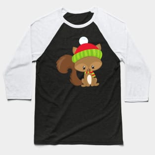 Winter Squirrel, Cute Squirrel, Squirrel With Hat Baseball T-Shirt